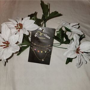 🆕️📿Art Class 3 Piece Gold Tone Heart Initial "A" Necklace Set Kids Jewelry